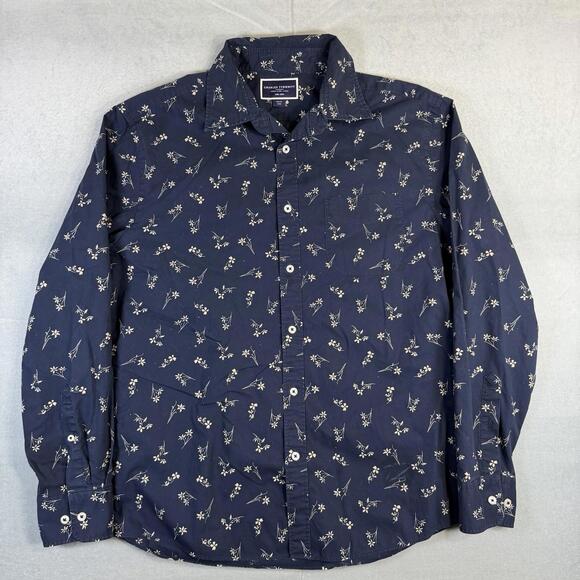 Charles Tyrwhitt Dress Shirt Mens Large Navy Floral Printed Slim Fit Non Iron - Picture 1 of 6